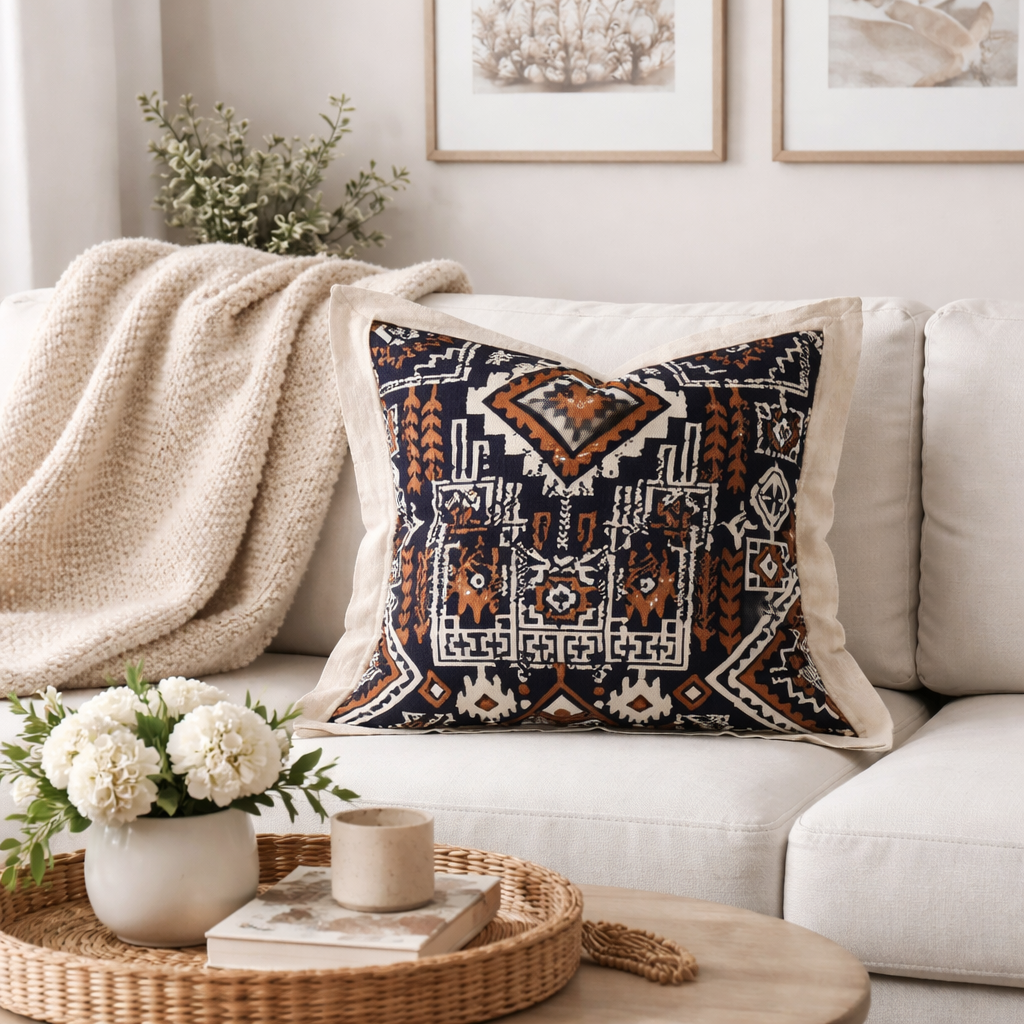 Navy Medallion Double-Sided 18" Throw Pillow