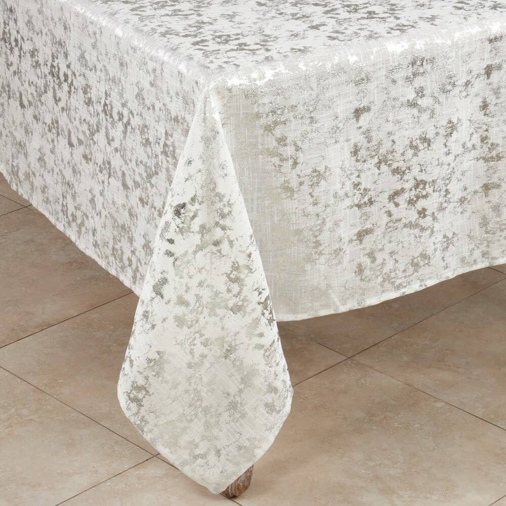 1385 - Metallic Silver Foil Print 52" Square Tablecloth