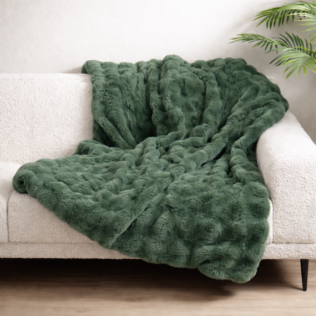 Jasper Green Bubble Faux Fur 50"x60" Throw Blanket