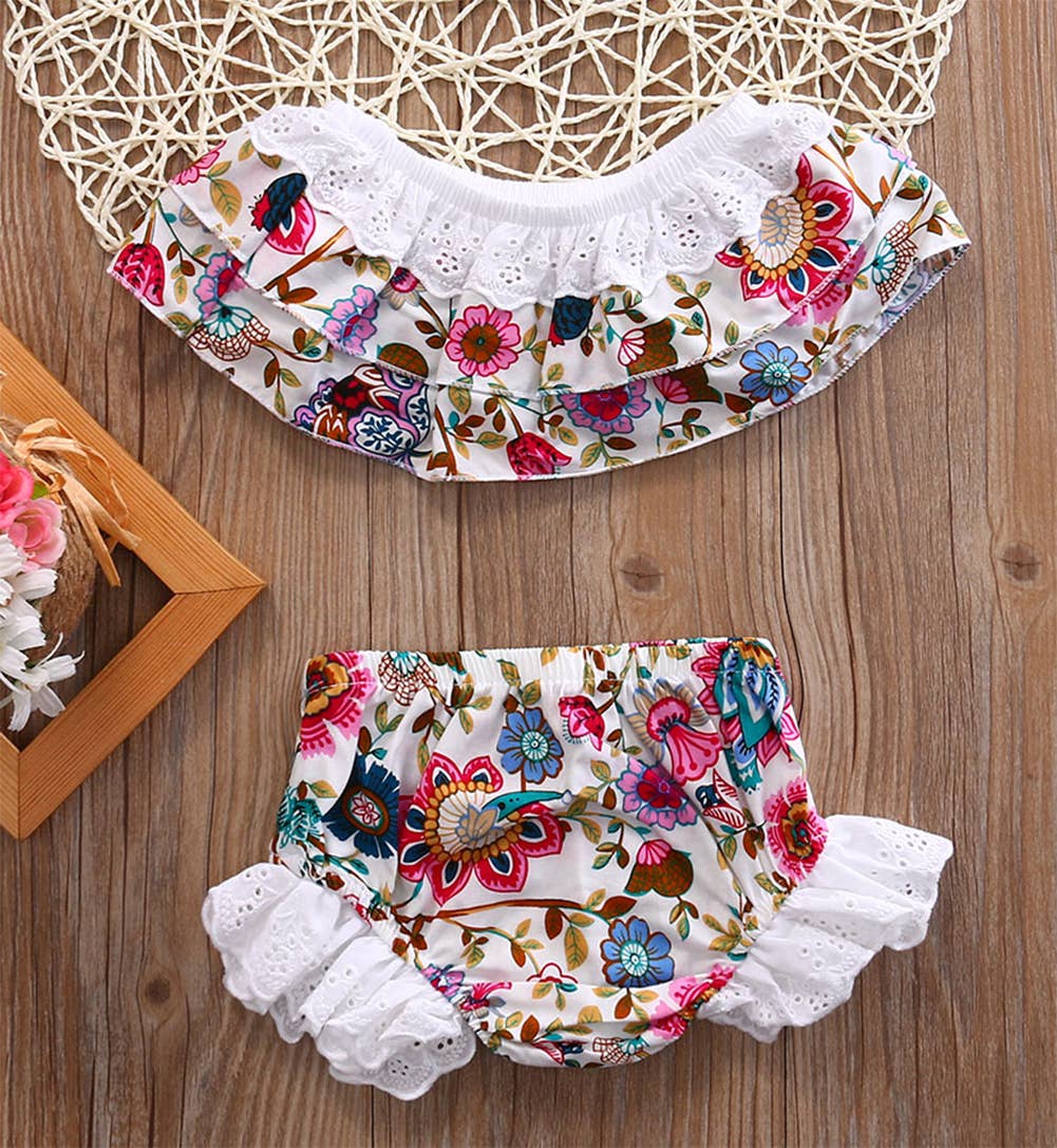 Multicolor Floral Off-Shoulder Girl Top and Bloomers