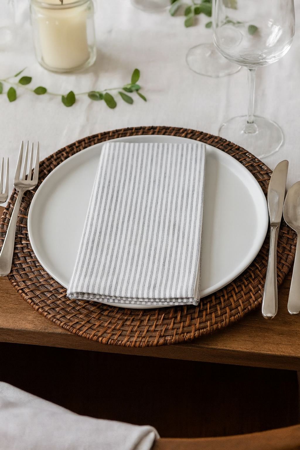 TBL0029 - Grey Ticking Stripe Cotton 20" Cloth Napkin