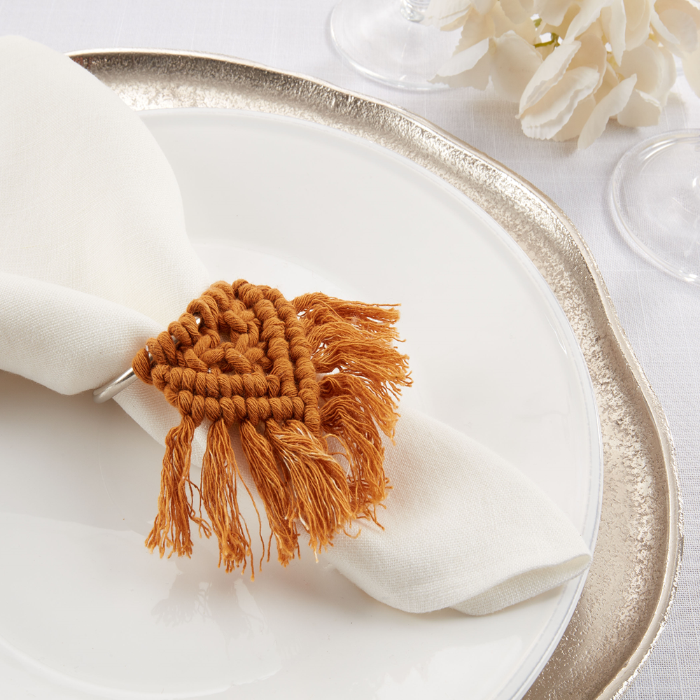 Terracotta Cotton Braided Napkin Ring with Metal Accent
