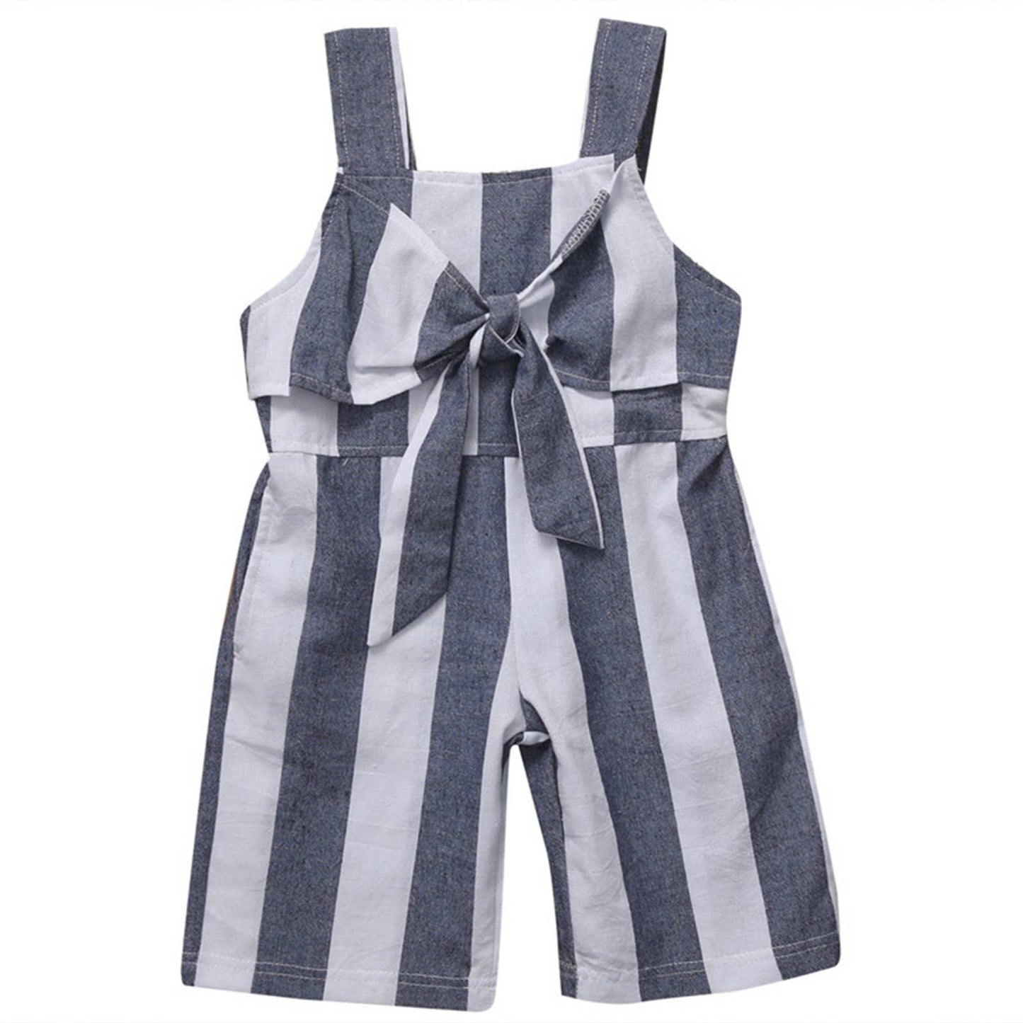 White-Grey Striped Sleeveless Girl Jumpsuit
