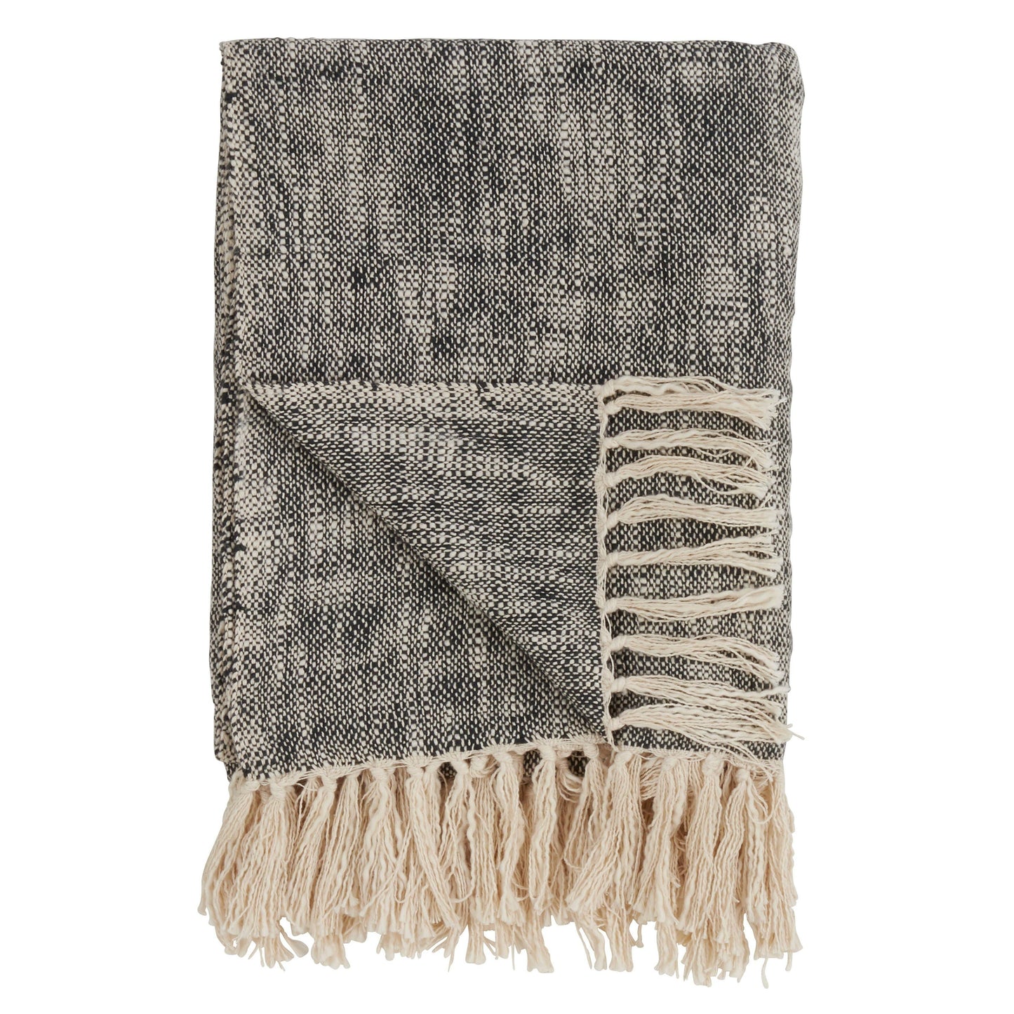 Tasseled Black Solid Cotton 50x60 Inch Throw Blanket