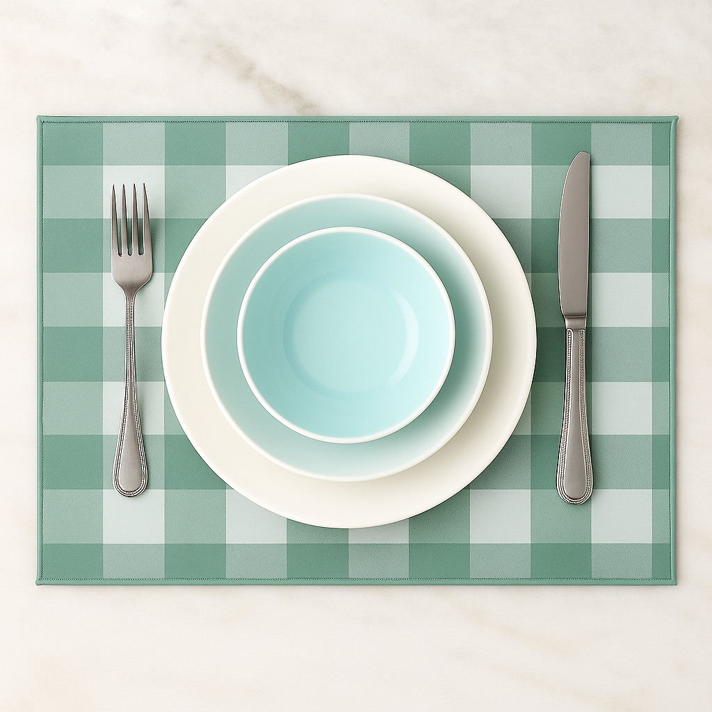 Sage-White Reversible Buffalo Plaid Placemat - 14"x 20"