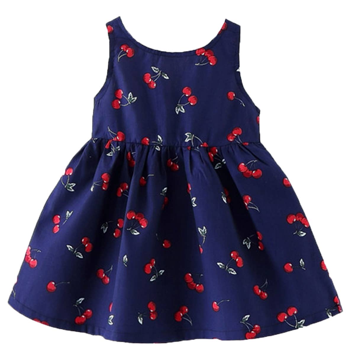 Navy Blue Cherry Print A-Line Girl Dress