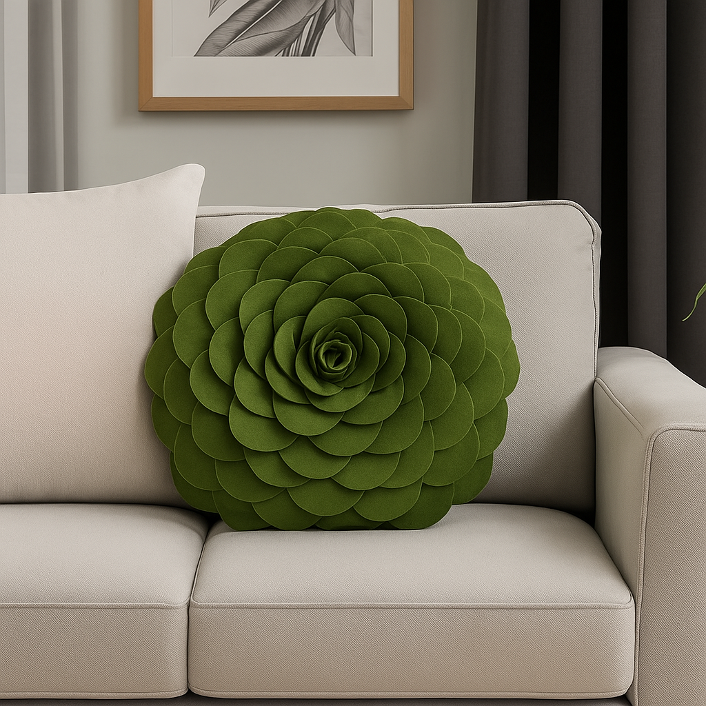 Kiwi 3D Rose Flower Petal Decorative Throw Pillow