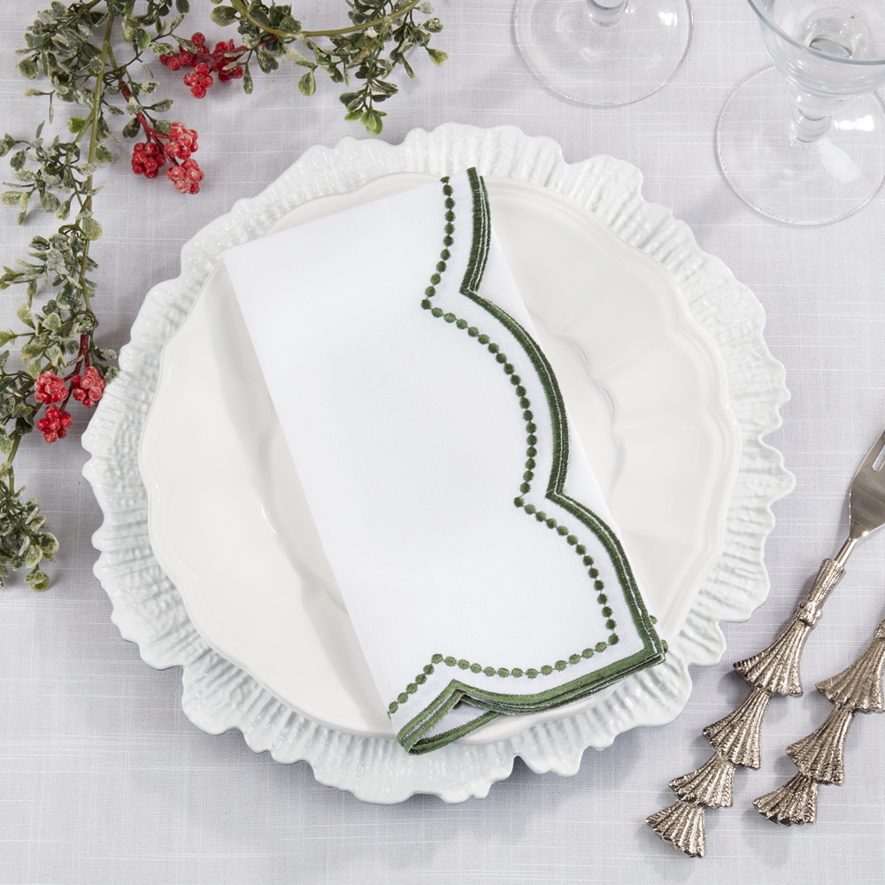 2857 - Green Embroidered Polka Dot 20" Dinner Napkin