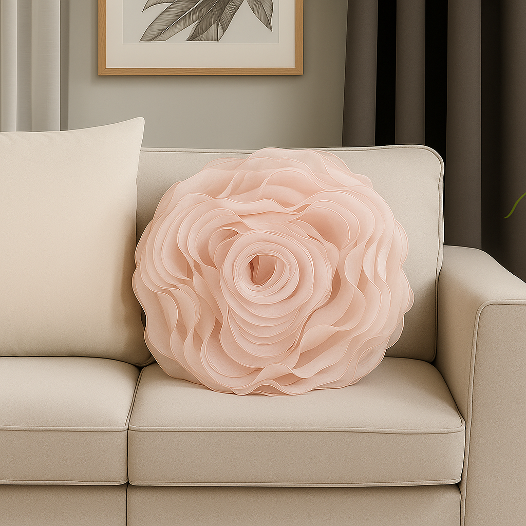 Pink 3D Rose 16" Round Decorative throw Pillow