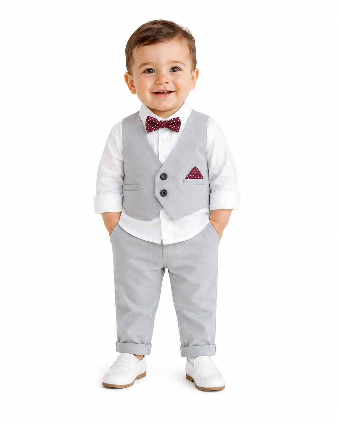 Grey & White 4-Piece Tuxedo Boy Outfit