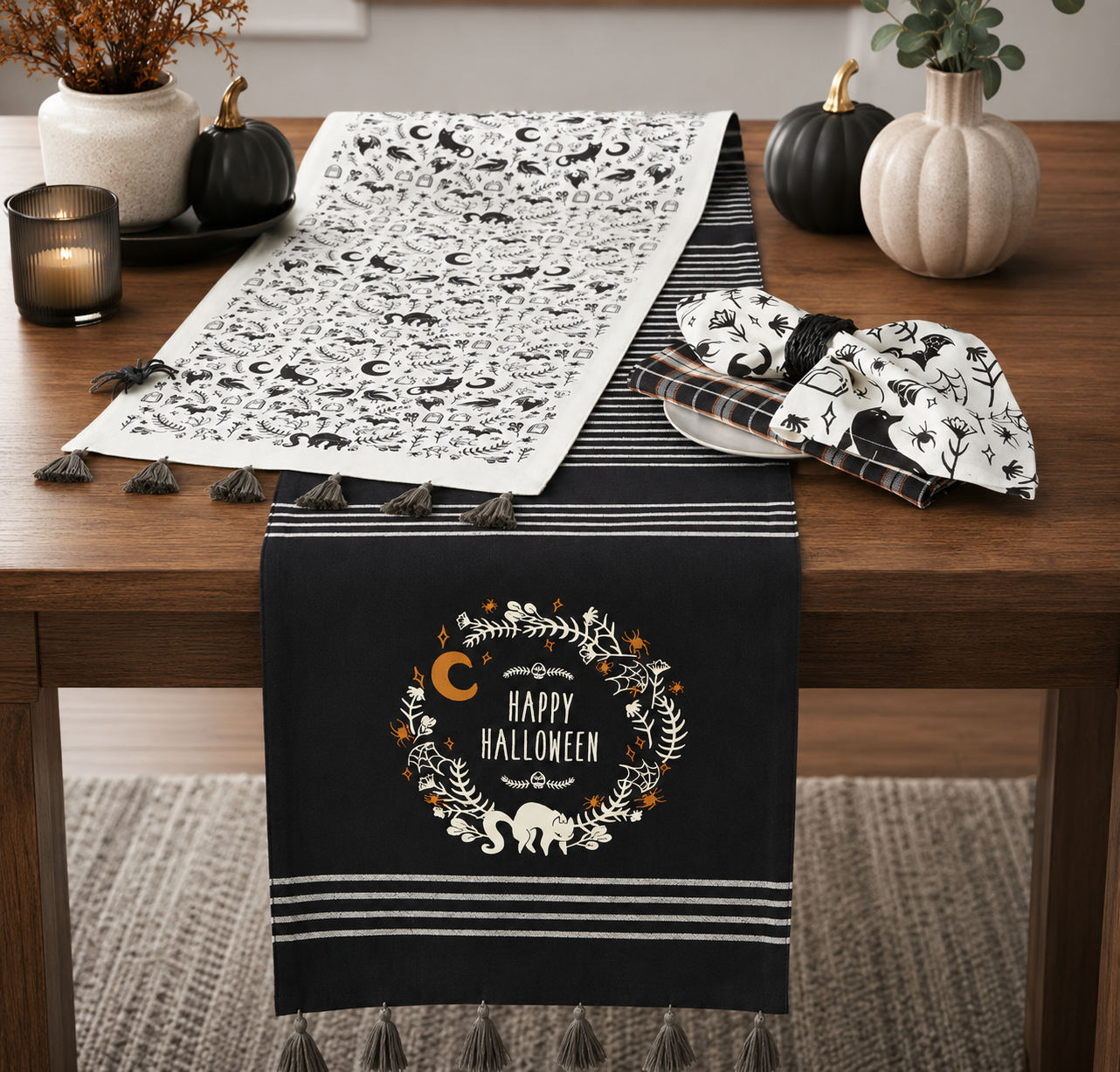 Spooky Halloween Reversible Table Runner - 14"X72"