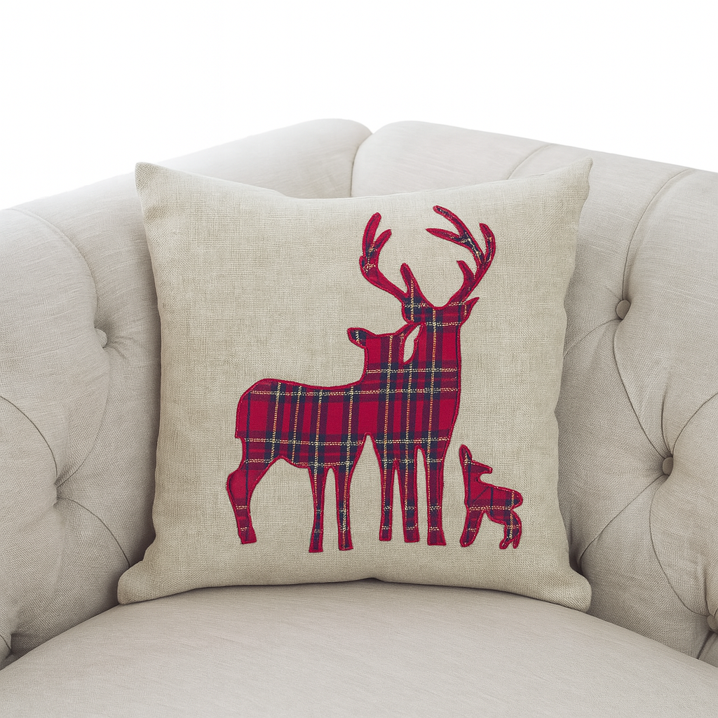 TBL0003 - Reindeer Tartan Plaid Decorative 17" Throw Pillow