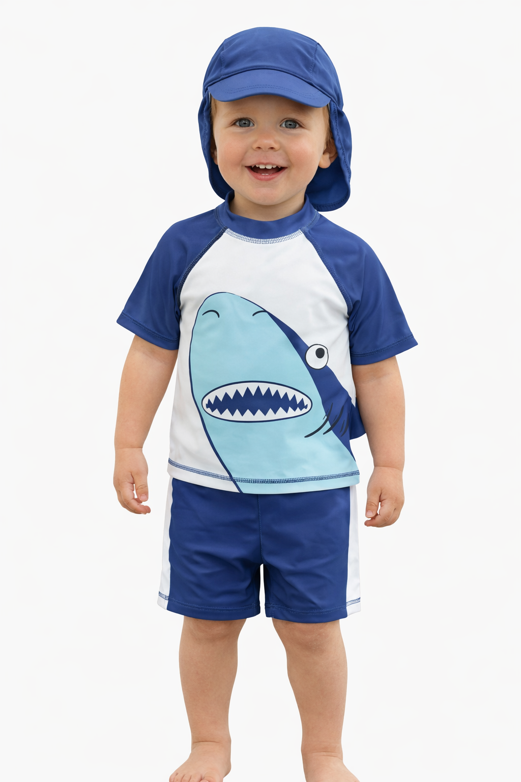 Blue & White Shark 3pcs Boy Swimwear Set