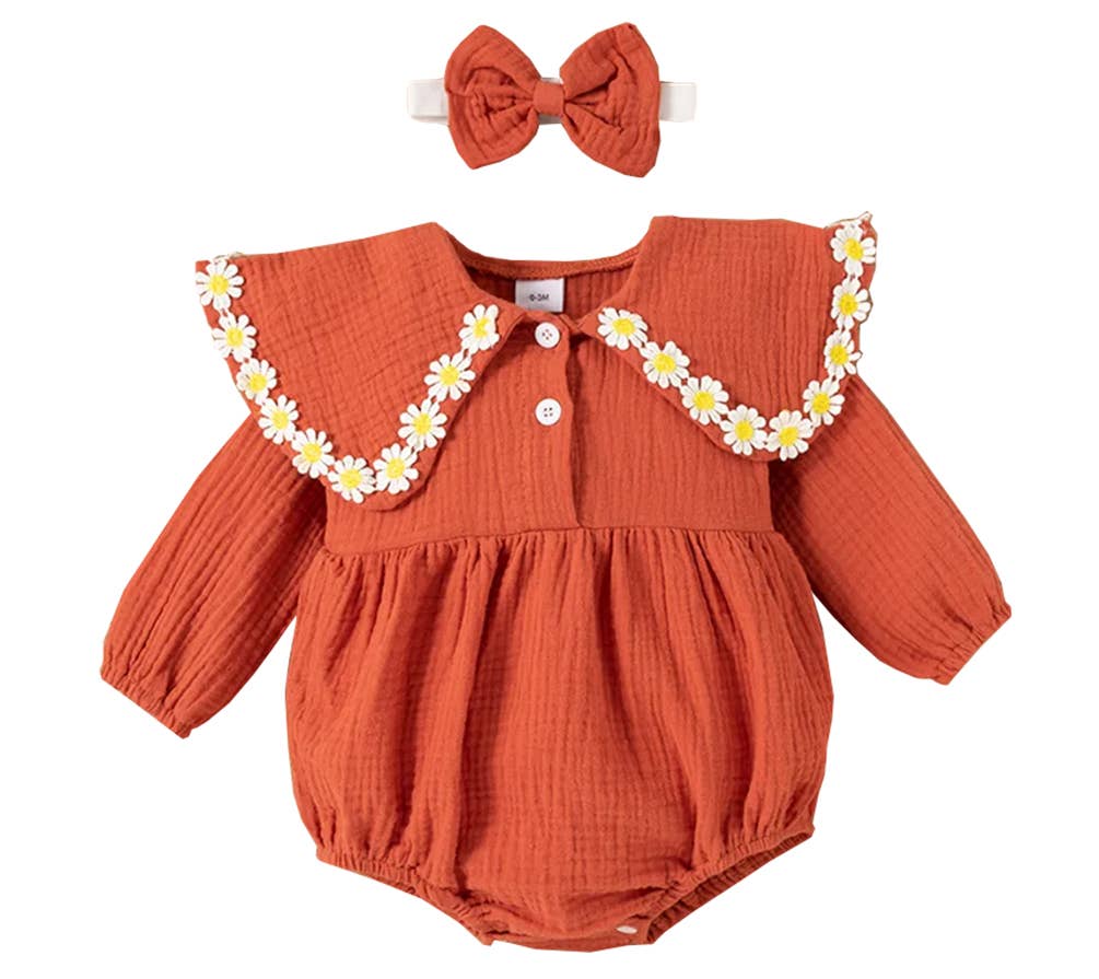 Terracotta Little Daisy Cotton Baby Romper & Headband