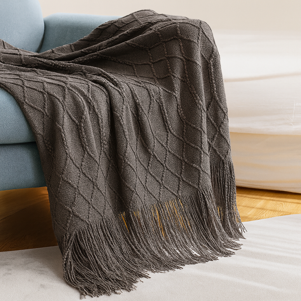 Grey Rhombus Diamond Knit 50x60 Inch Throw Blanket