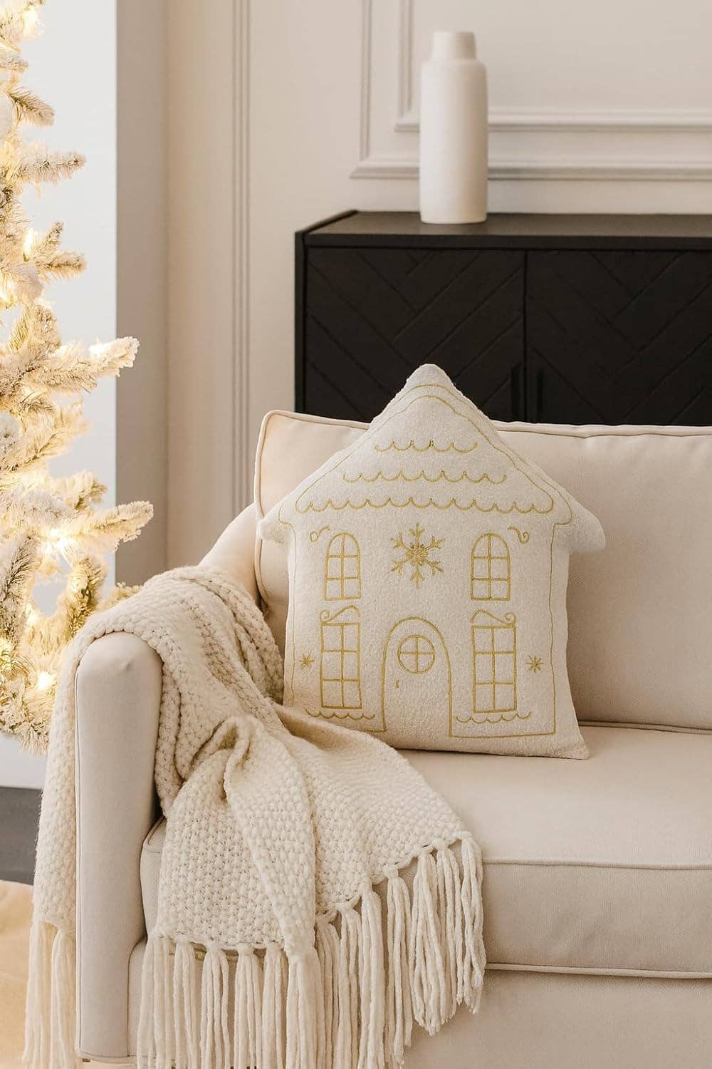 Ivory Winter House Plush Filled Throw Pillow