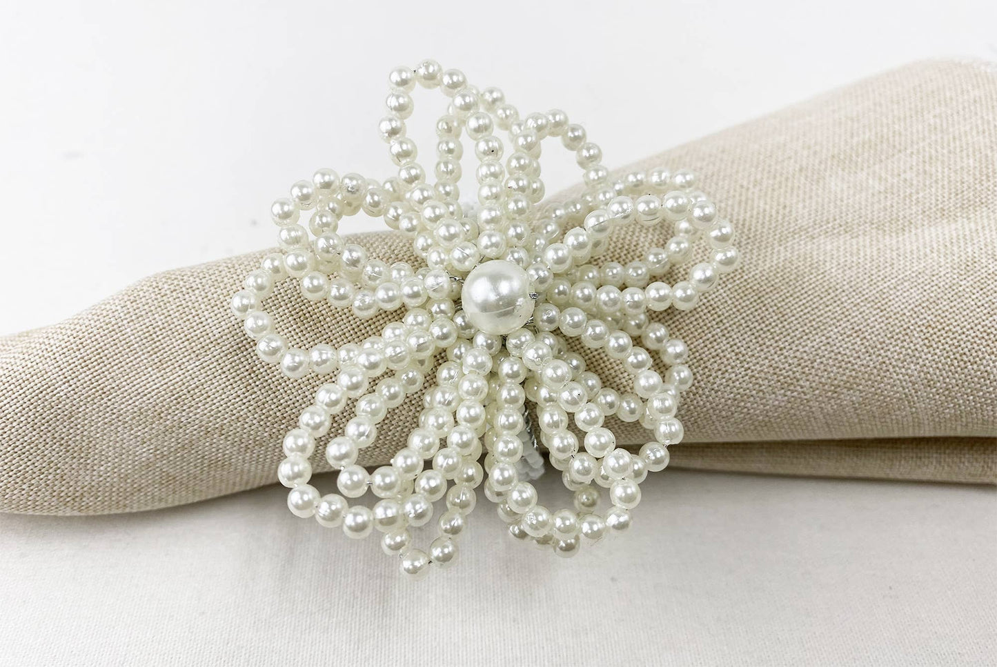 Ivory Beaded Pearl Flower Napkin Ring