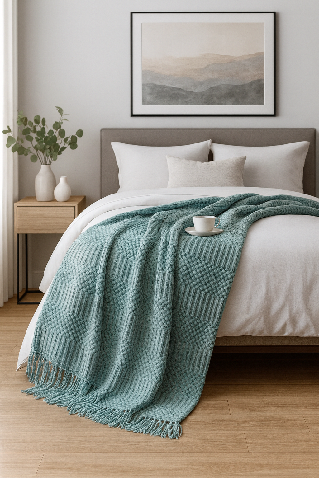 Sage Green Waffle Stripe 50x60 Inch Throw Blanket
