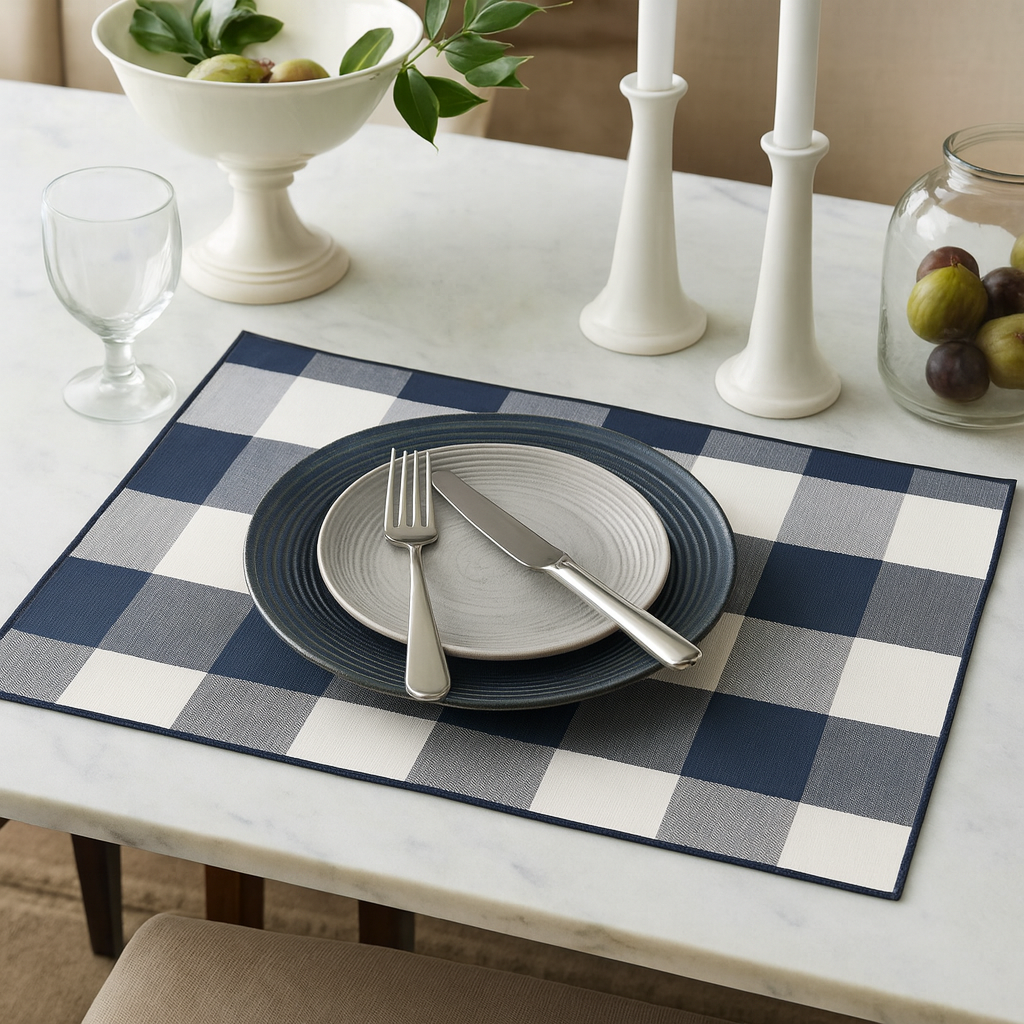 Navy-White Reversible Buffalo Plaid Placemat - 14"x 20"