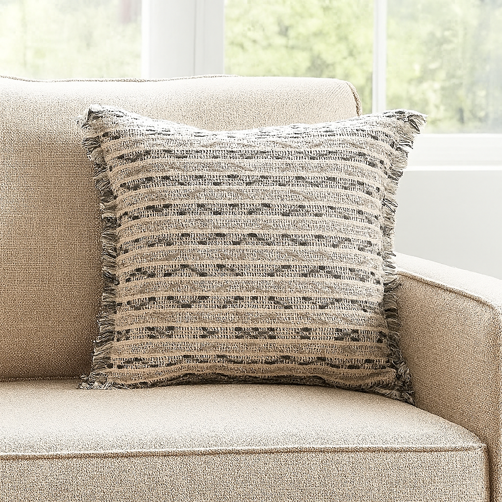 Black Yarn-Dyed Jacquard 18" Throw Pillow