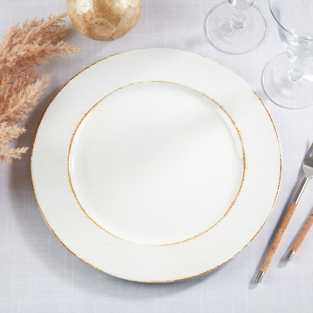 Ivory Distressed 13" Charger Plate