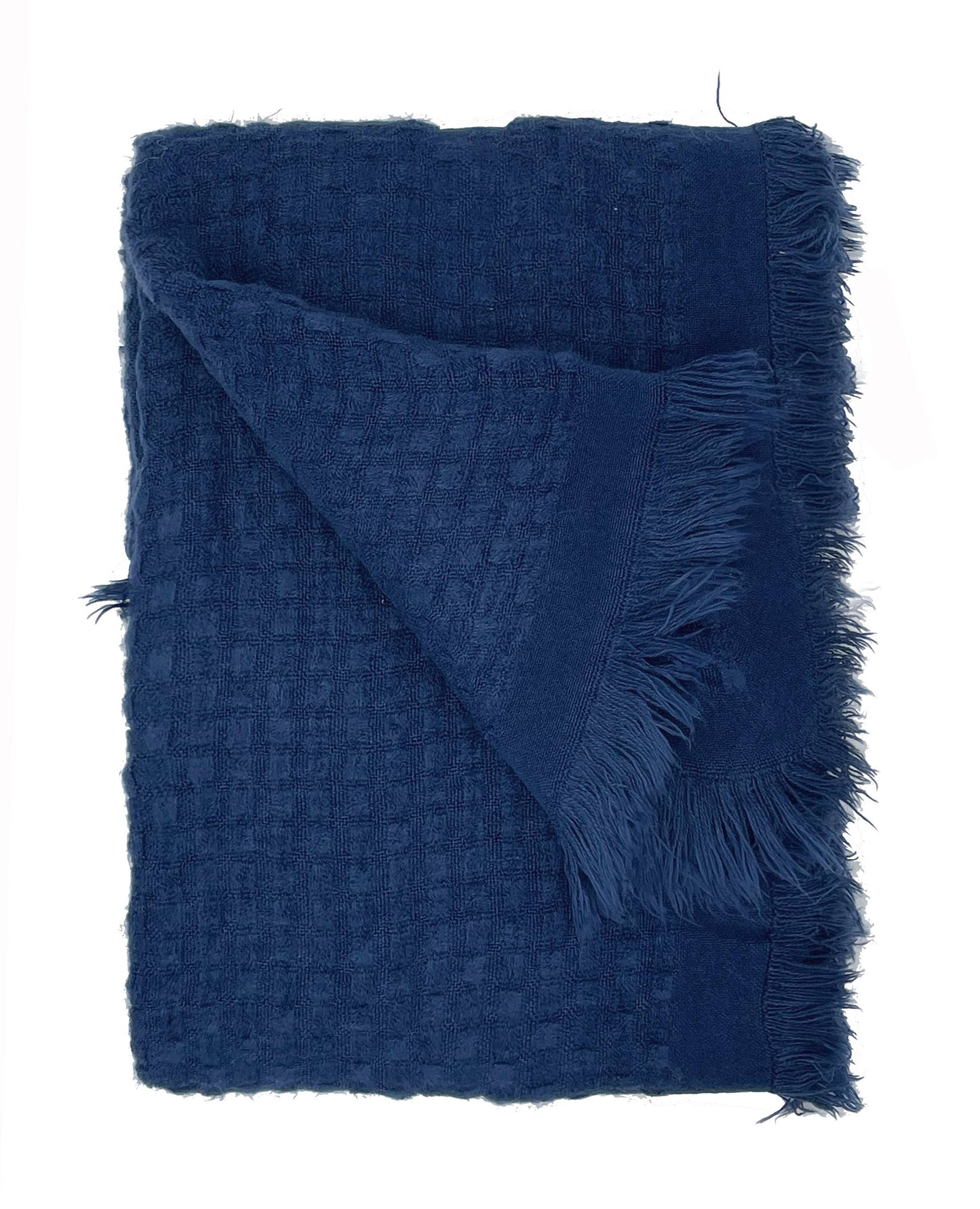 Navy Blue Waffle Weave Fringed 50"X60" Throw Blanket