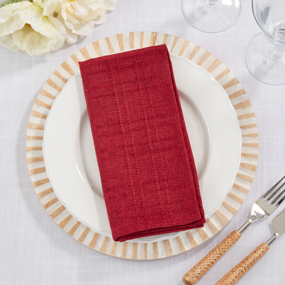 6179 - Burgundy Stitched Plaid 20" Cloth Napkiin