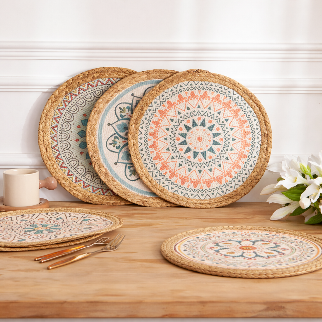Boho Mandala 13" Placemat with Water Hyacinth Edge