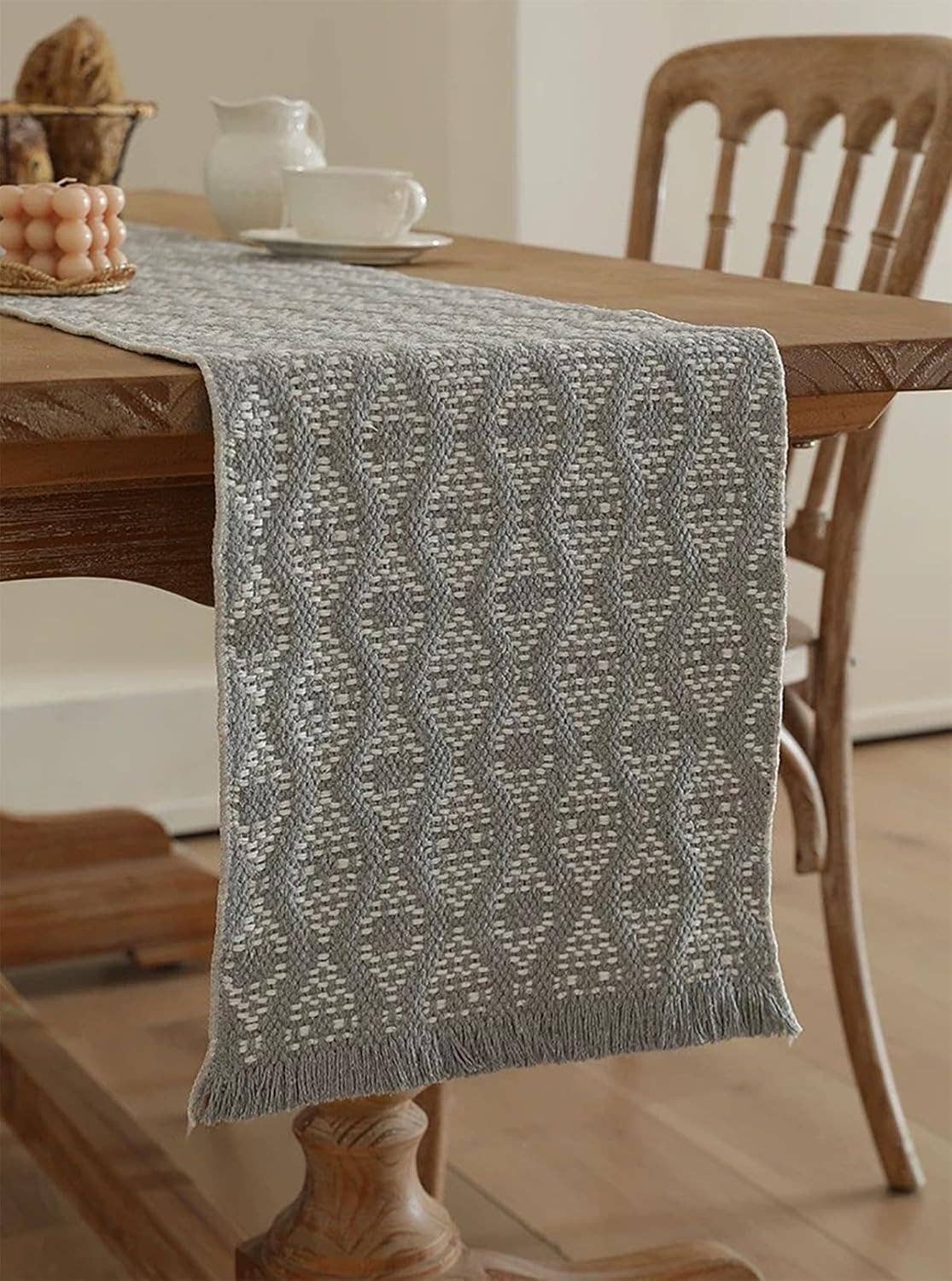 Grey Modern Diamond Woven 14"x72" Table Runner