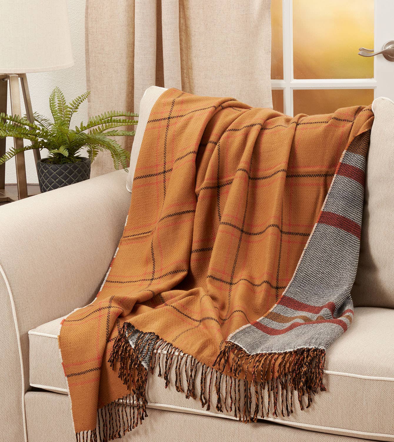 Classic Plaid Reversible Rust 50x60 Throw Blanket