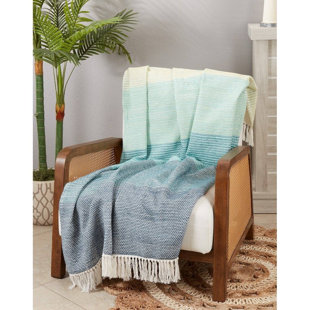 Blue Color Block Cotton 50x60 Throw Blanket
