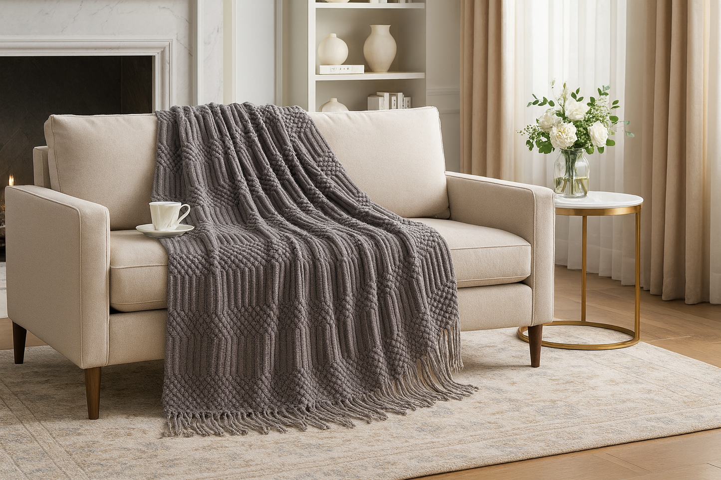 Slate Waffle Stripe 50x60 Inch Throw Blanket