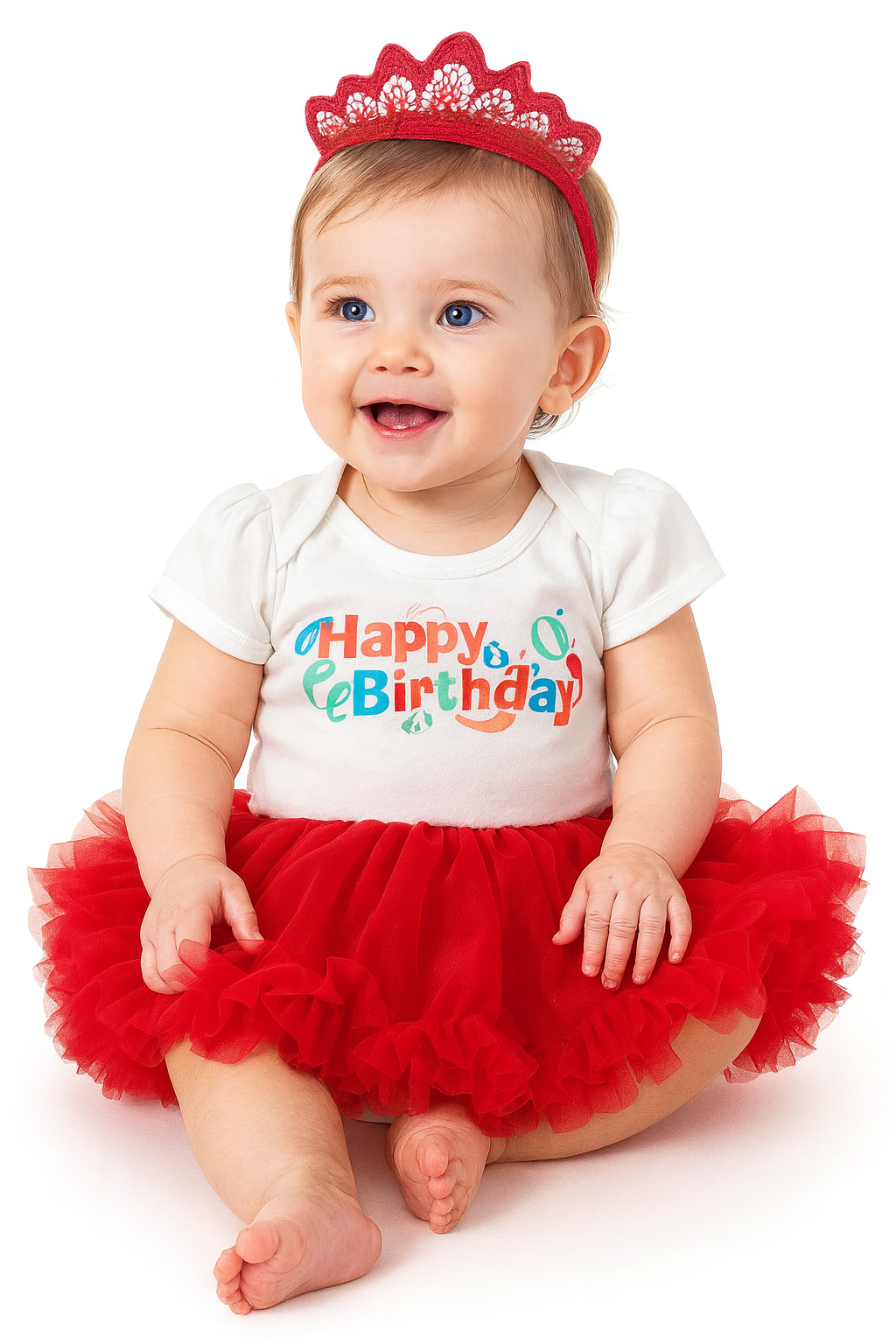 White-Red Happy Birthday Romper Tutu Dress & Headband