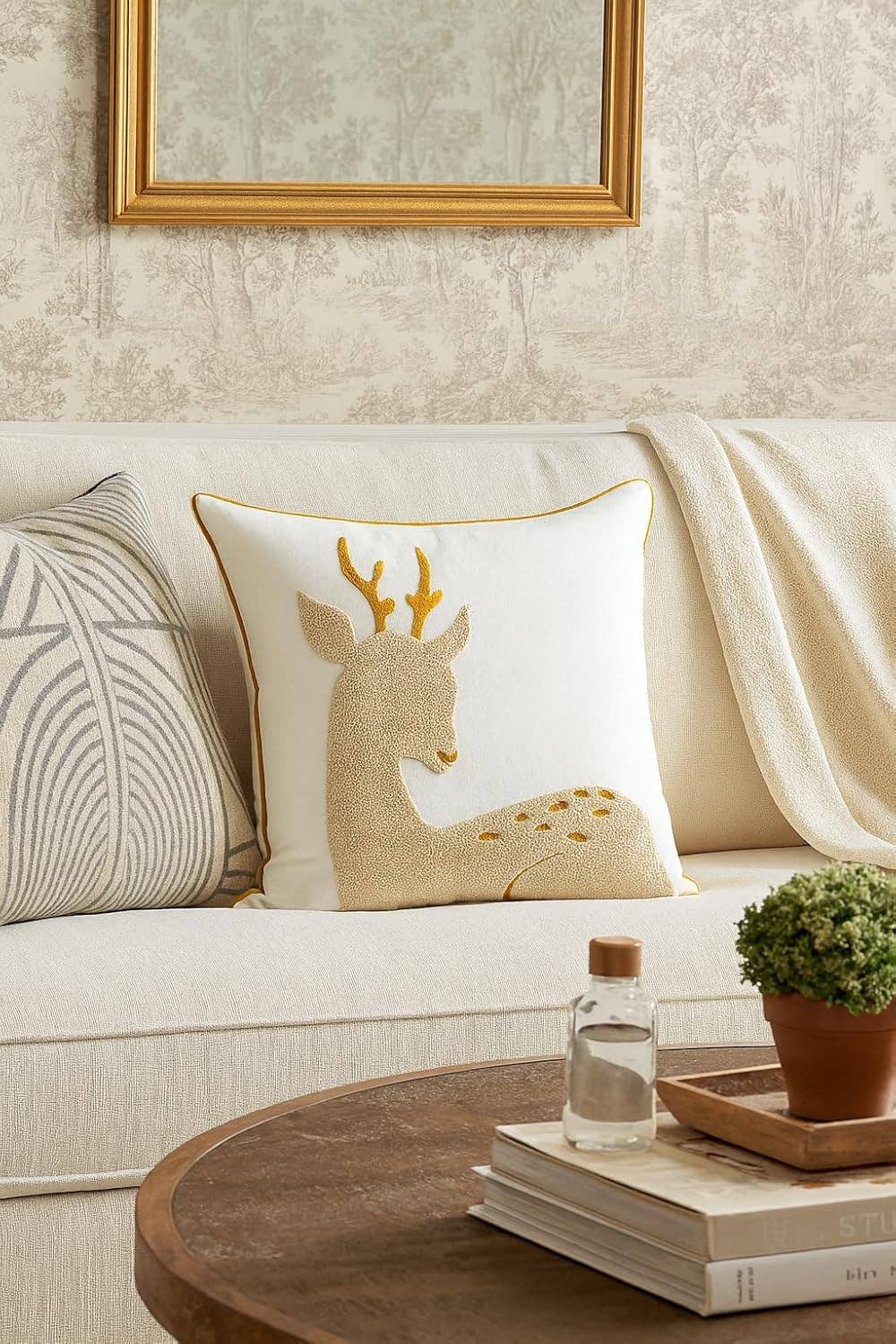 Embroidered Reindeer 18" Throw Pillow