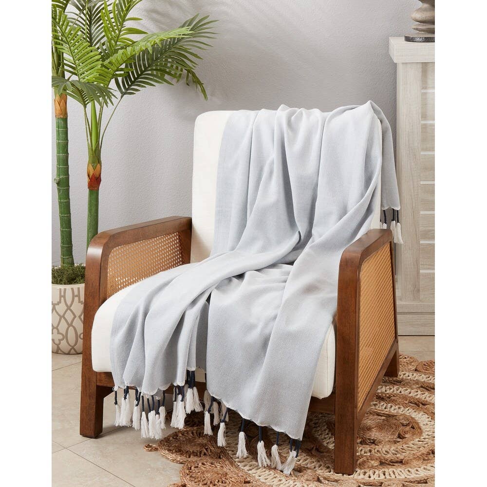 TH2164 - Chambray Luxe Tassel Cotton 50x60 Throw Blanket