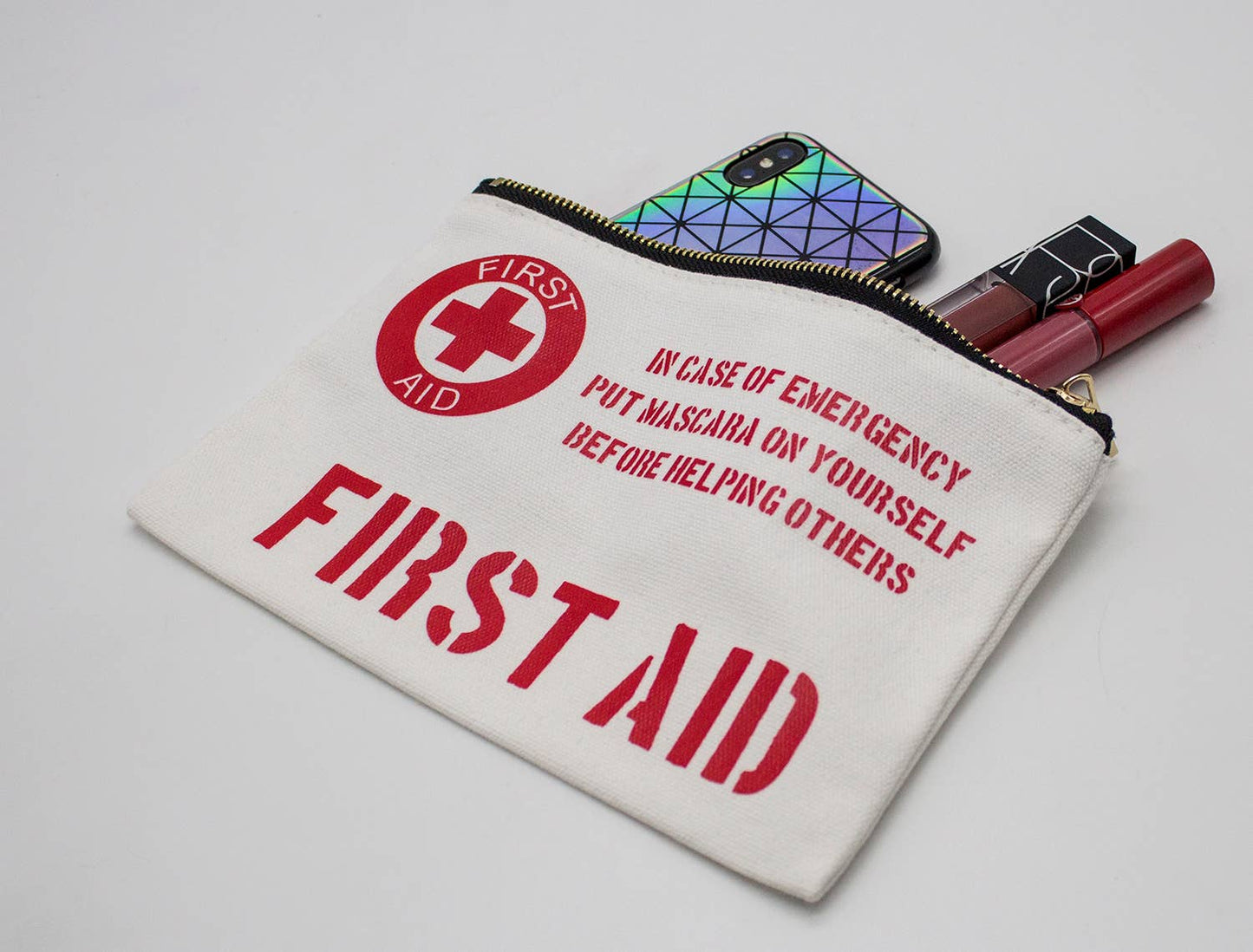 First Aid Cotton Canvas Travel Cosmetics Makeup Bag