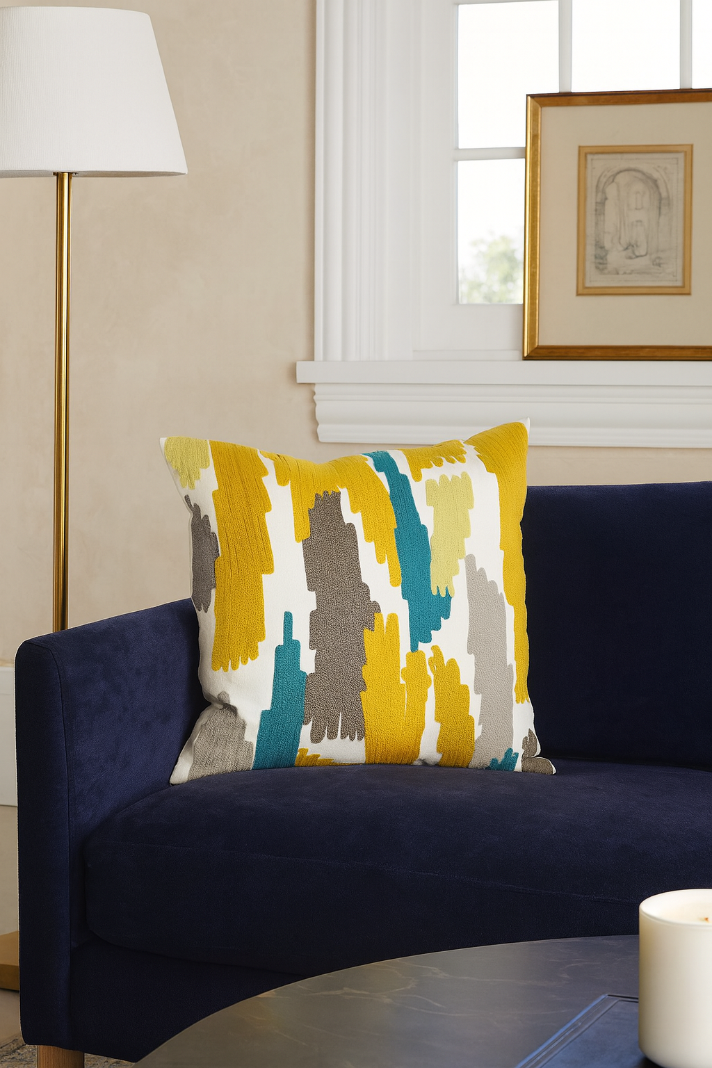 4855 - Chartreuse Brushstroke Cotton Down-Filled 20" Throw Pillow