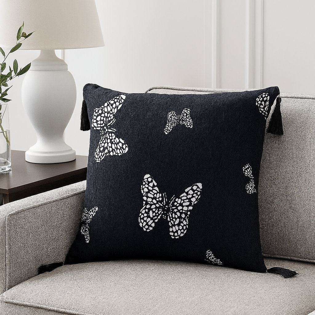 Butterfly Jacquard Black 18" Throw Pillow