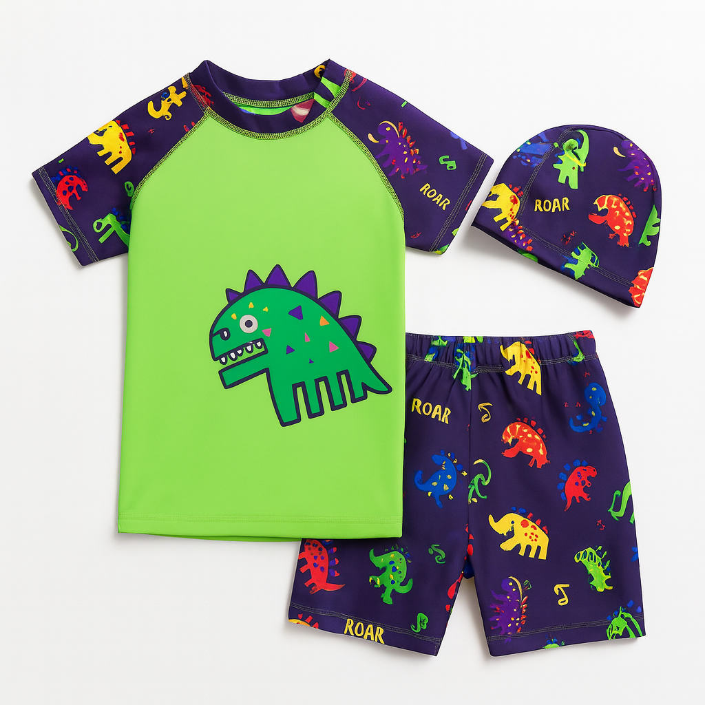 Green Multi Dinosaur 3-Piece Boy Swimwear Set