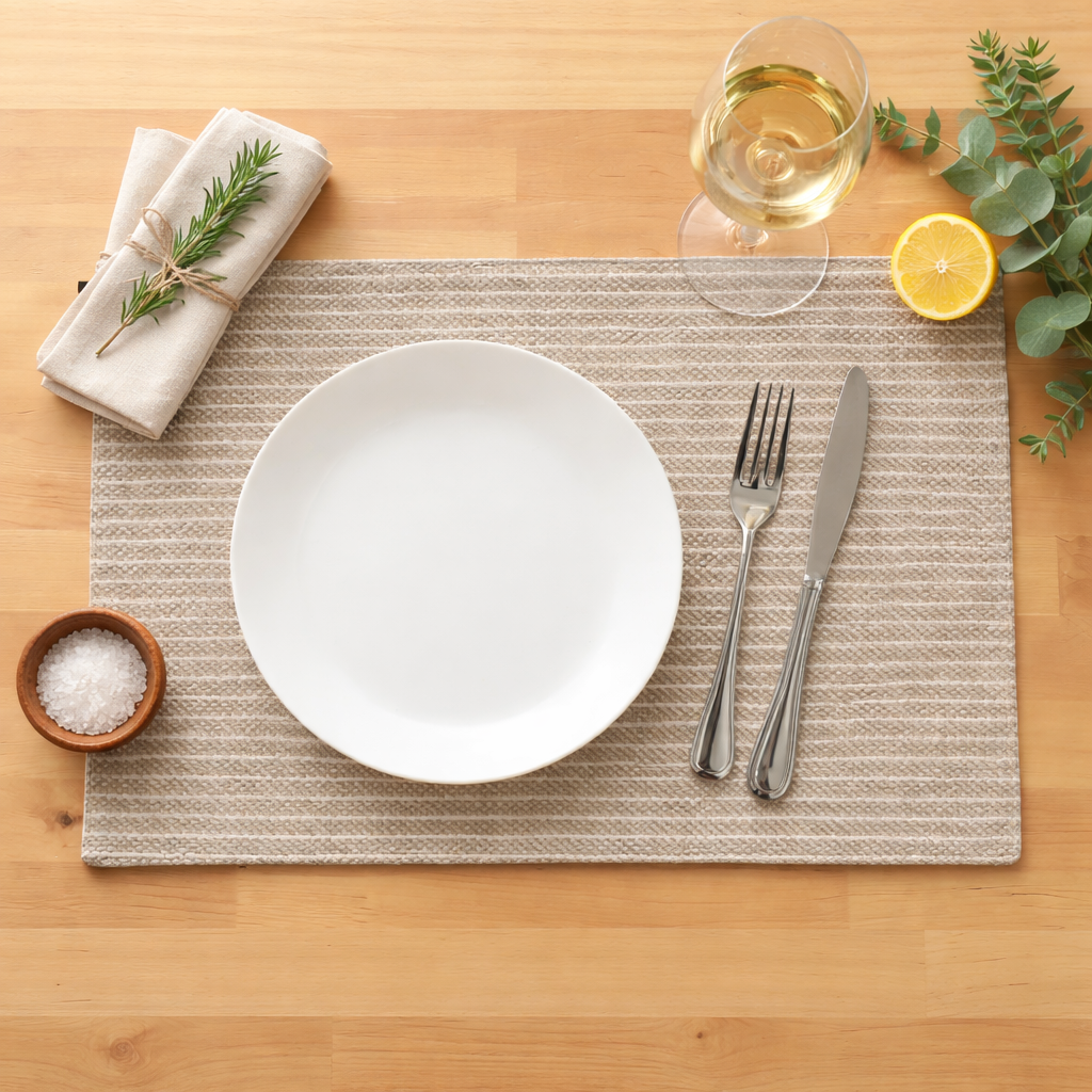 Beige Braided Stripe Woven 13"X19" Placemat