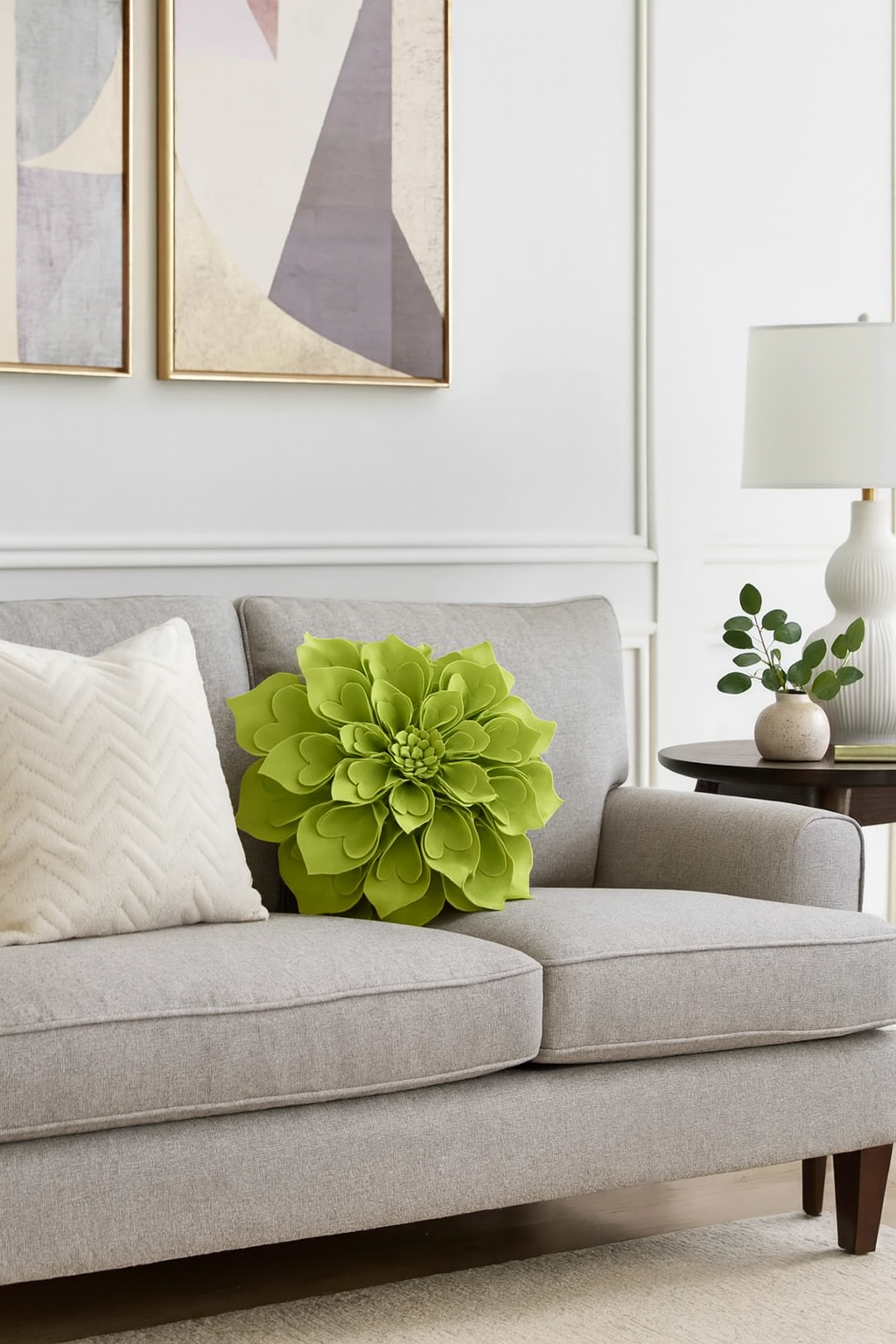 Lime 3D Heart-Shaped Petal Flower Throw Pillow