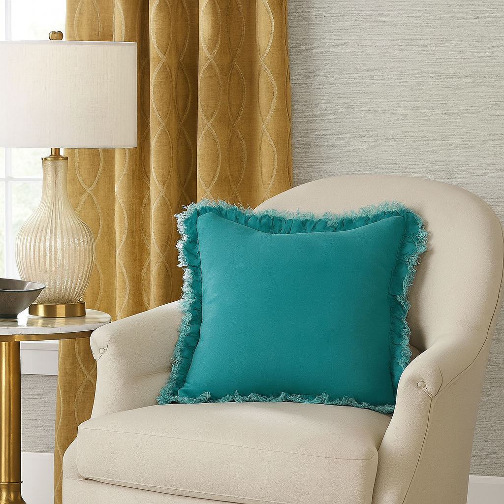 13069 - Sea Green Ruffled Linen 20" Down-Filled Throw Pillow
