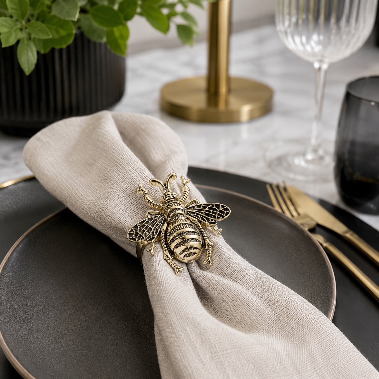 Antique Gold Bumblebee Metal Napkin Holder
