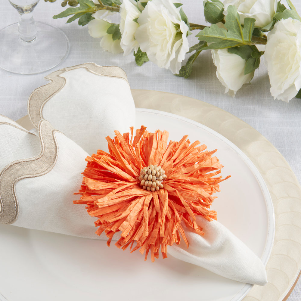 Orange Raffia Flower Napkin Ring