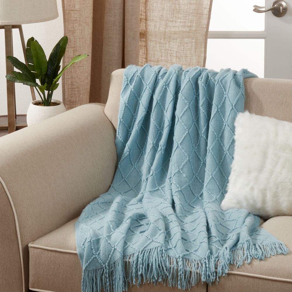 Light Blue Knitted 50"x60" Throw Blanket