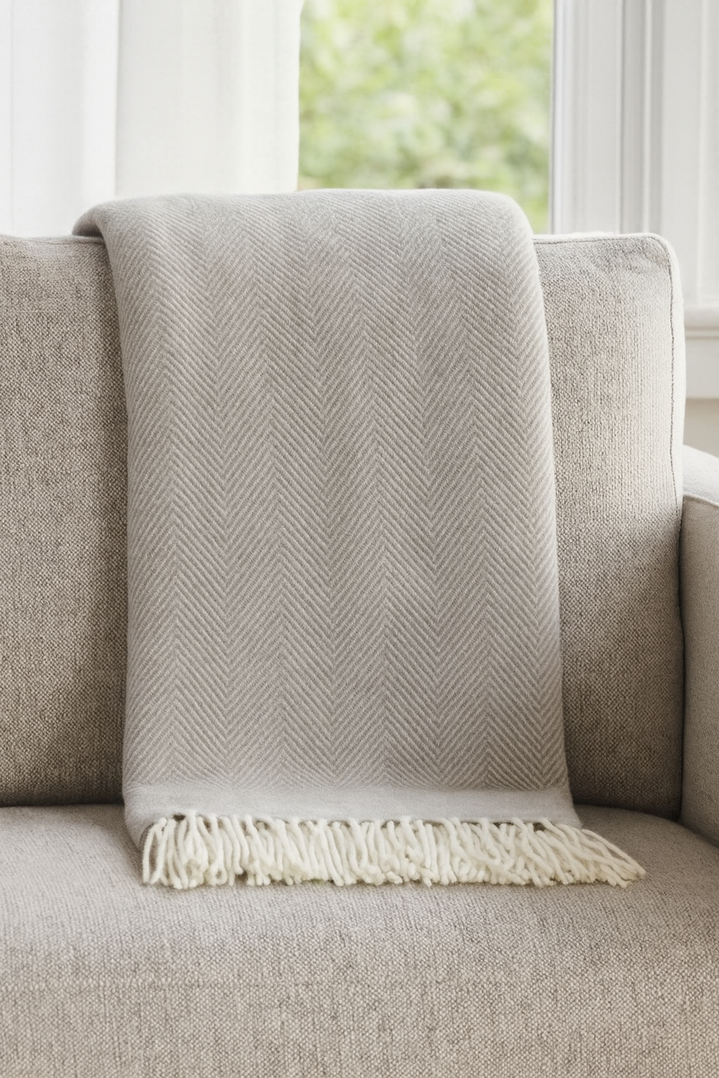 Grey Herringbone Fringed 50x60 Inch Throw Blanket