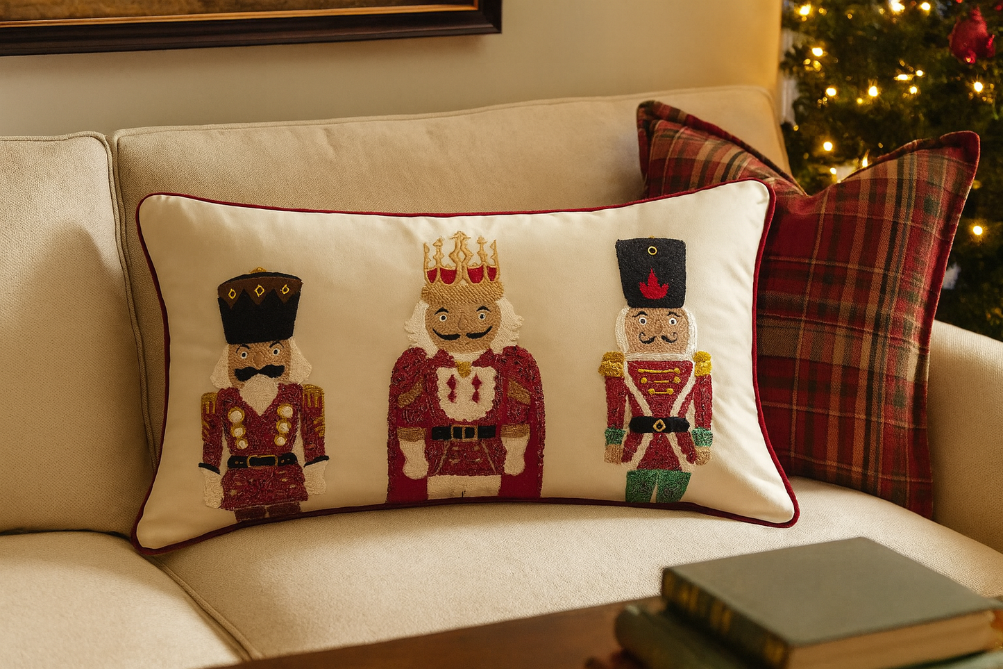 PLW0164 - Embroidered Nutcracker Velvet 12"x20" Throw Pillow