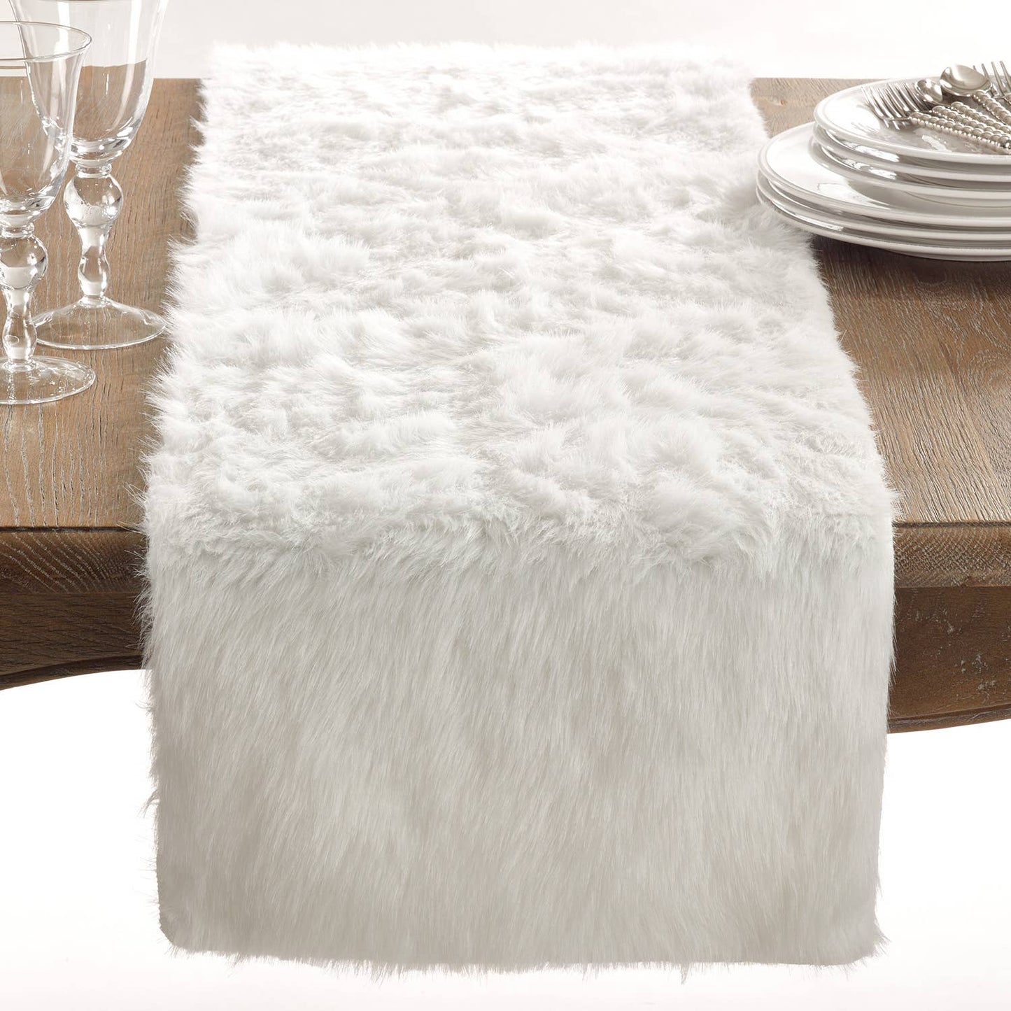 White Faux Fur Elegant Table Runner