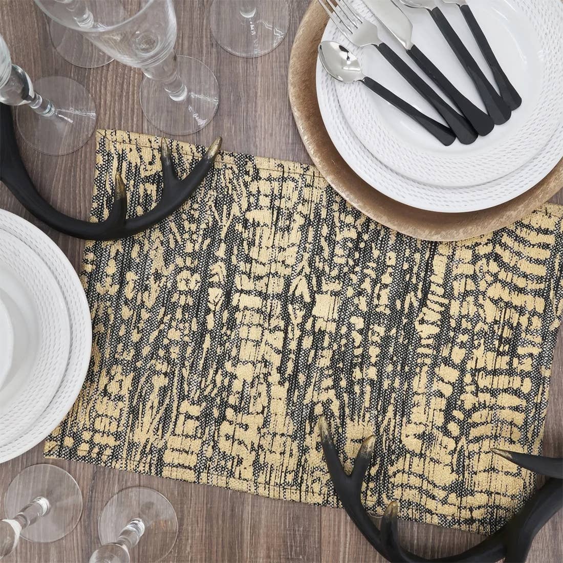 9917 - Animal Gold-Black Foil Print Cotton 14x20 Inch Placemat