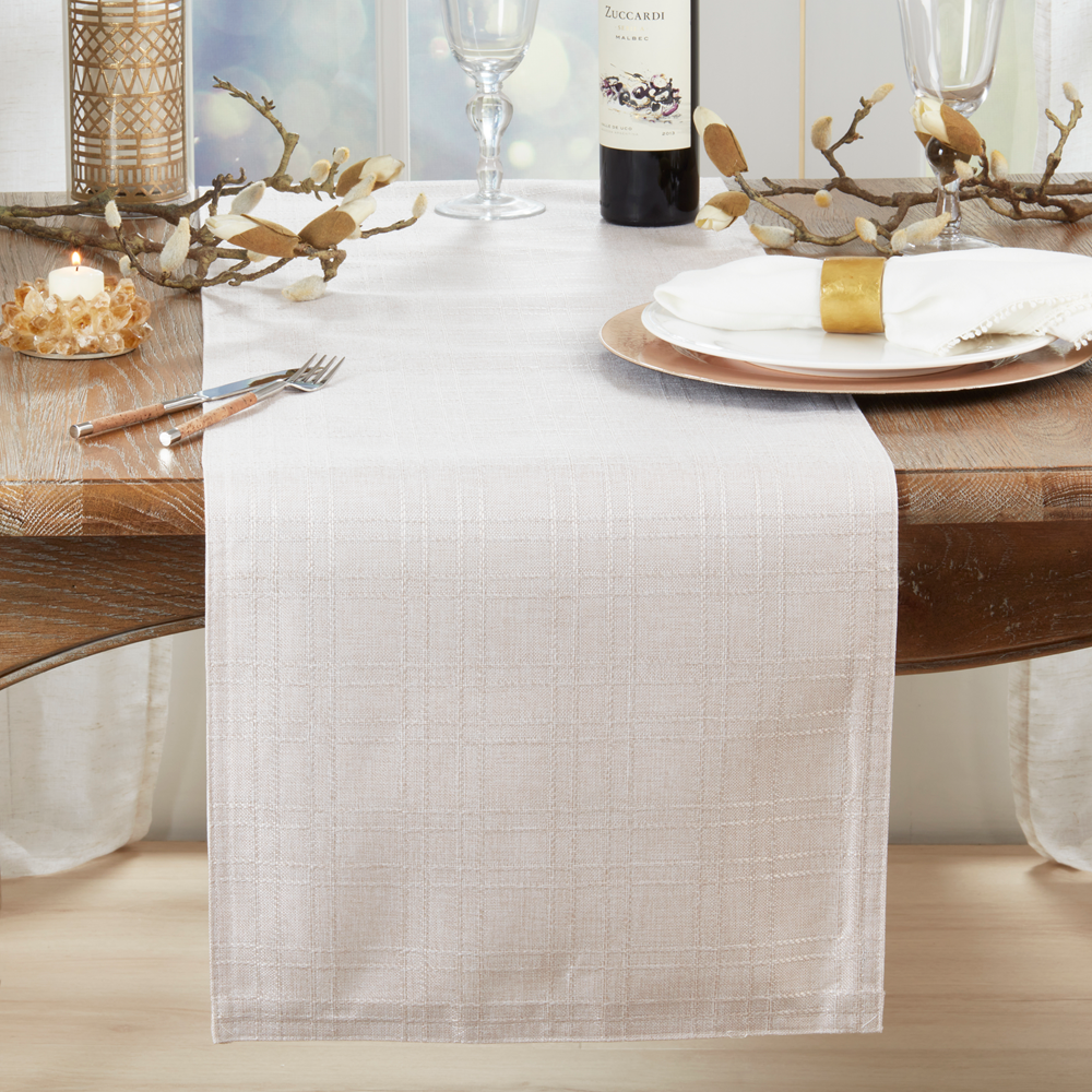 6179 - Natural Stitched Plaid Table Runner
